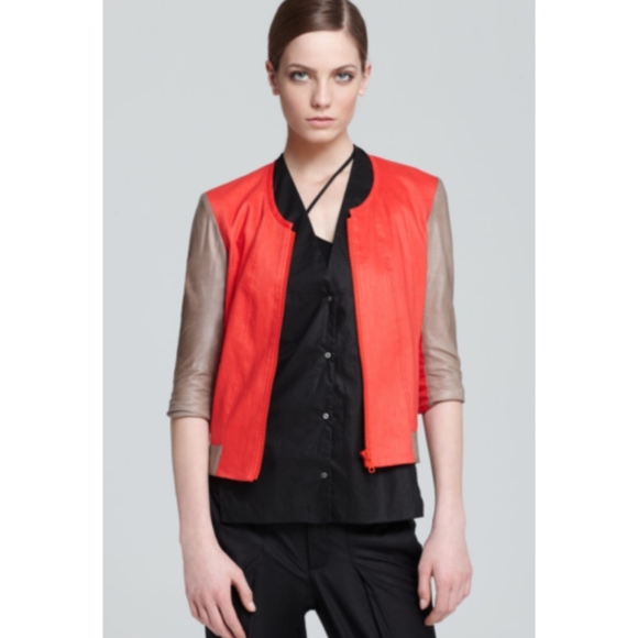 Helmut Lang Coral red Glossy Linen bomber jacket - Picture 1 of 7